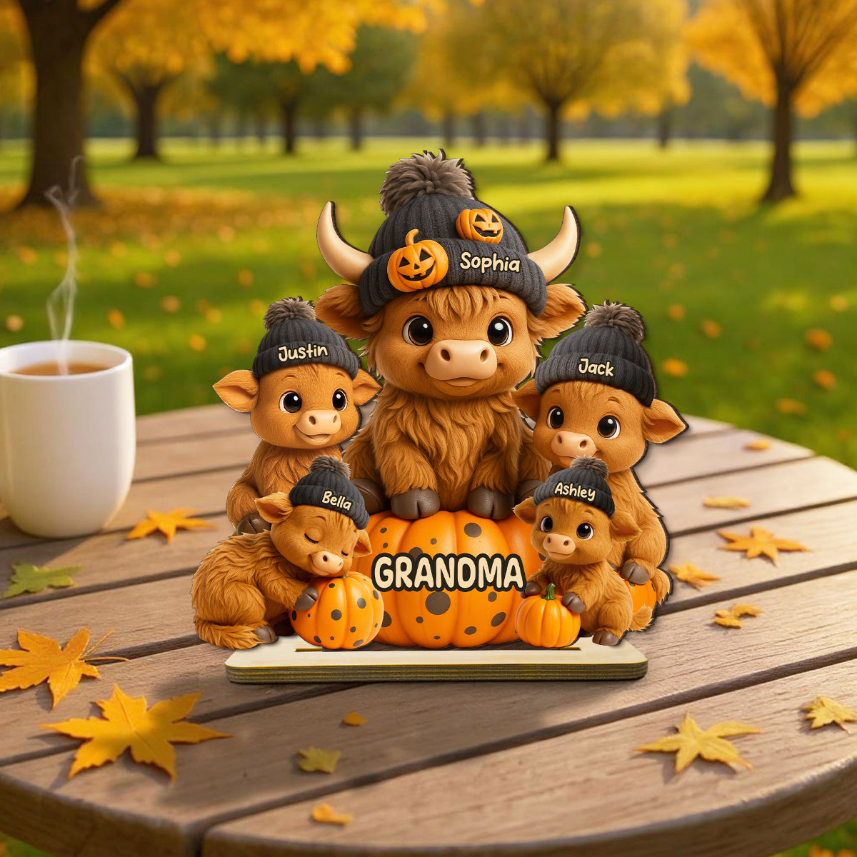 Mama Cow Personalized Standing Wooden Plaque, Cozy Fall Vibe Halloween Decor for Mom, Grandma