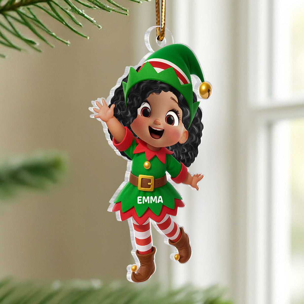 Cute Kid Christmas Elf Costume Personalized Acrylic Ornament - Adorable Christmas Gift For Kids, Grandkids