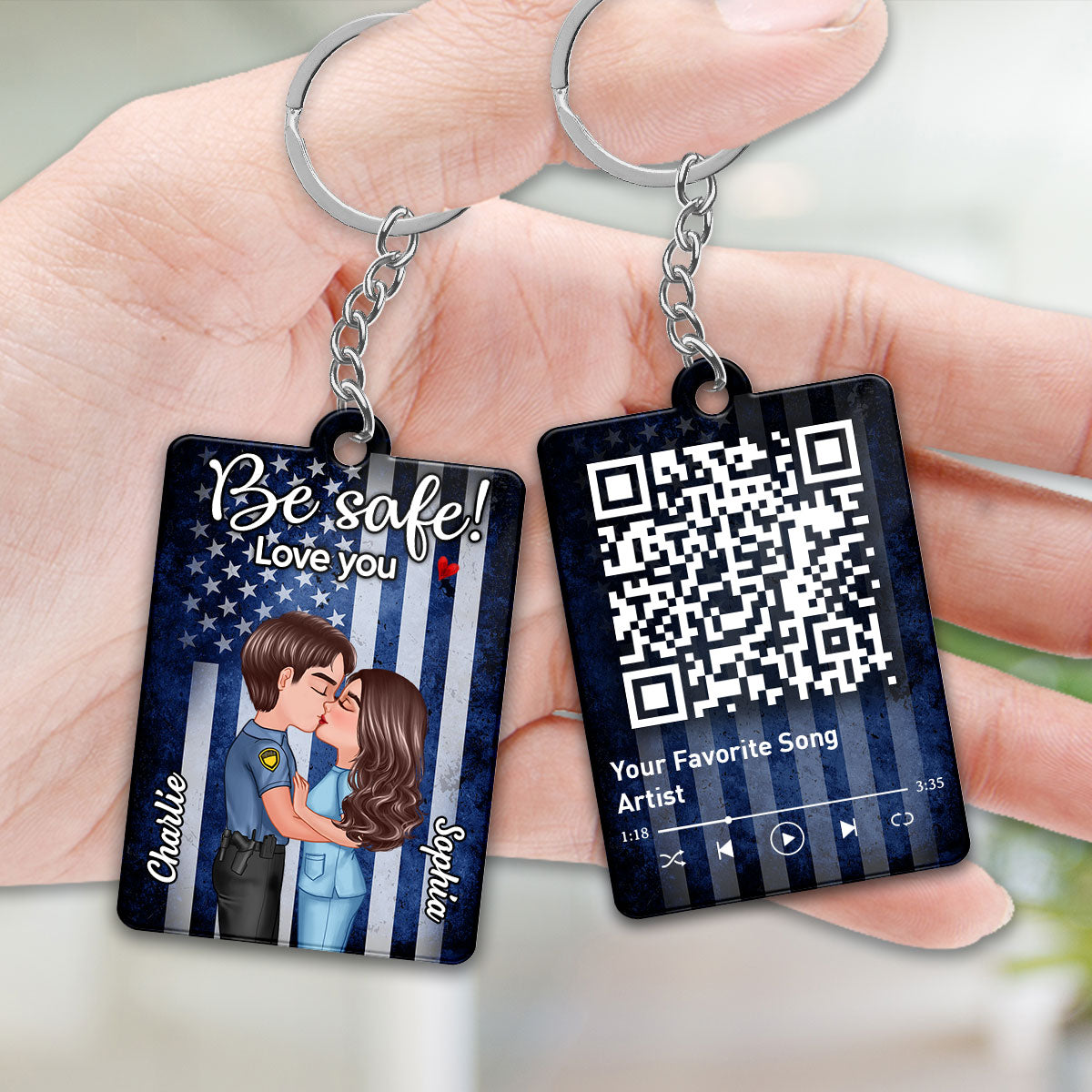 You & Me We Got This Hero Couple Kissing QR Code Song Gifts by Occupation Gift For Her Gift For Him Firefighter, Nurse, Police Officer Personalized Acrylic Keychain