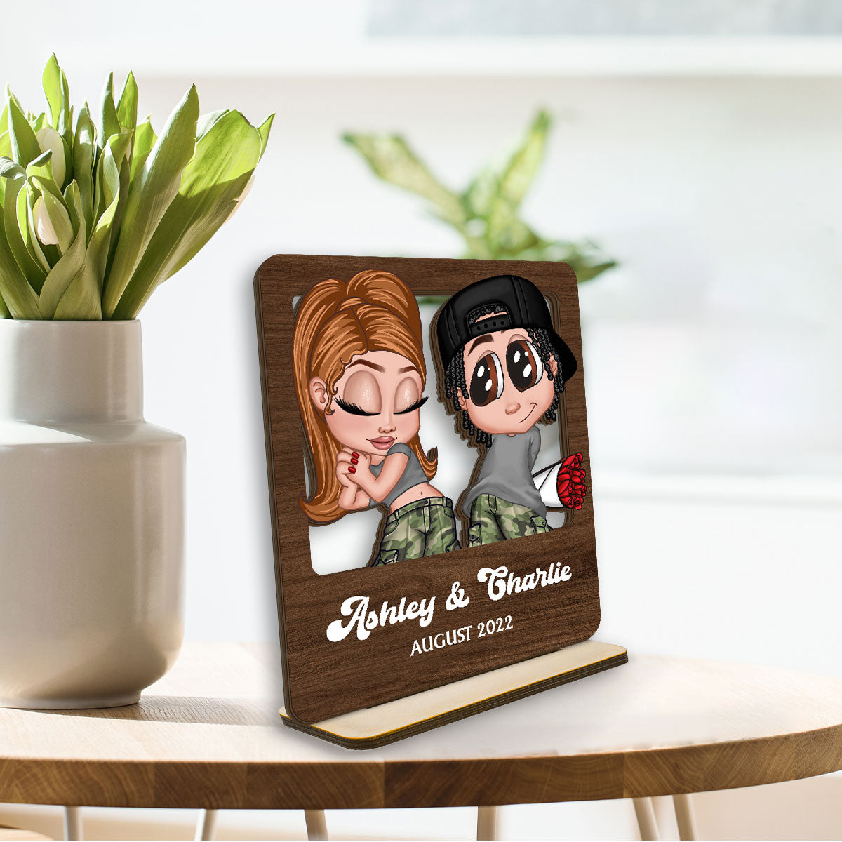 Y2K Couple Inside Frame Personalized Standing Wooden Plaque, Valentines Day Gift, Anniversay Gift for Couples