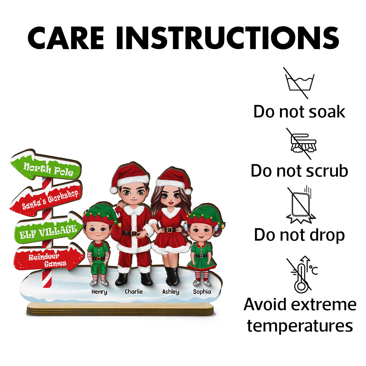 North Pole Sign Santa ELF Family Christmas Personalized 2-Layer Standing Wooden Plaque