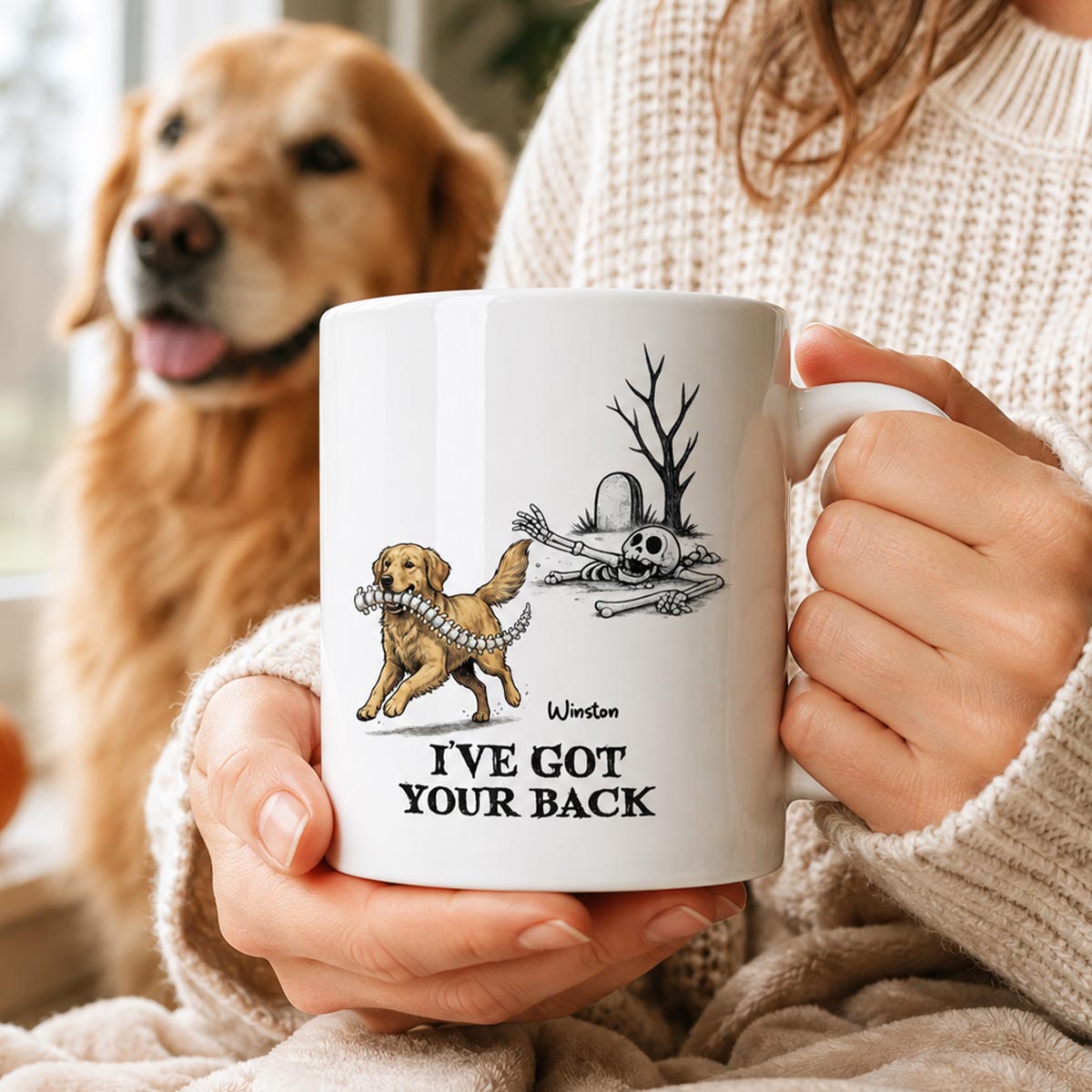 I've Got Your Back Dog Stealing Backbone From Your Dog Photo - Personalized Mug - Funny Halloween Drinkware For Dog Lovers