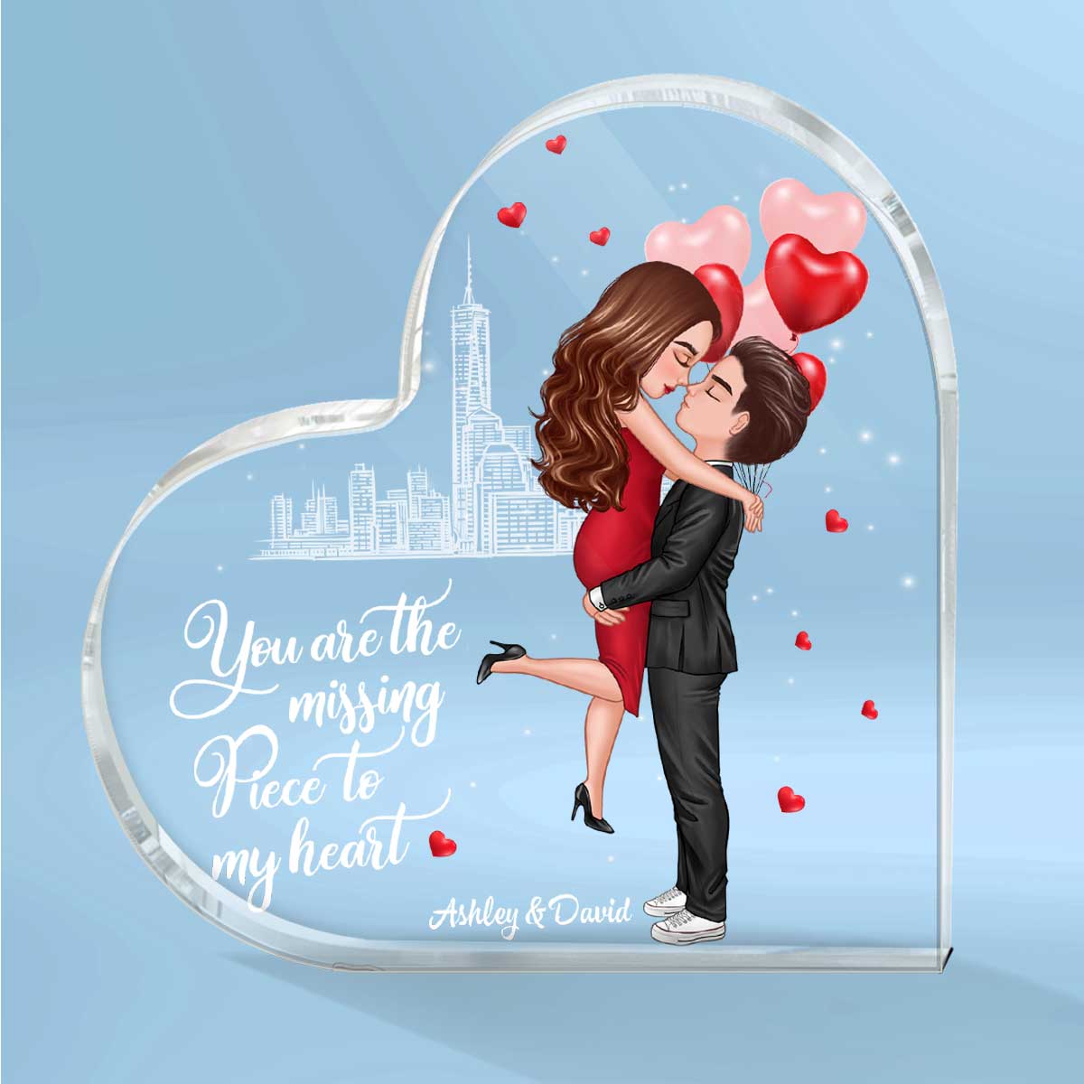 The Missing Piece To My Heart Personalized Acrylic Heart Plaque - Valentine‘s Day Gift For Him, Gift For Her