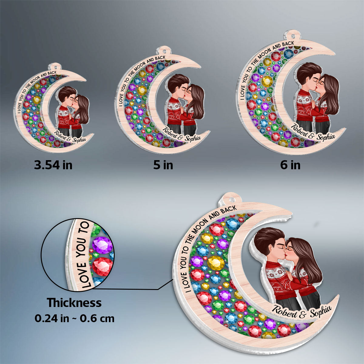 Gorgeous Moon Couple Christmas Personalized 2-Layer Acrylic Ornament