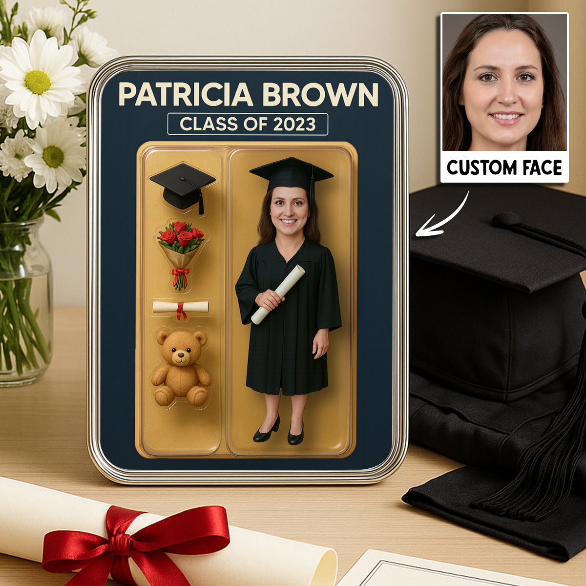 Graduation Custom Figure 3D Effect Personalized Mirrored Picture Frame, Graduation Gift