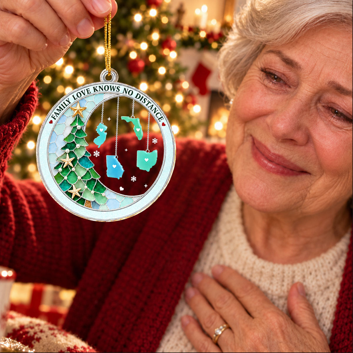 Family Love Knows No Distance 2D Flat Printed - Personalized Acrylic Ornament - Christmas Gift For Family
