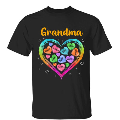 Grandma Mom Colorful Watercolor Hearts In Heart Personalized Shirt