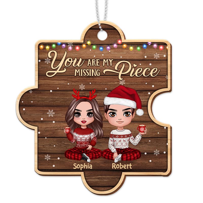 Doll Couple You Are My Missing Piece Puzzle Personalized Wooden Ornament