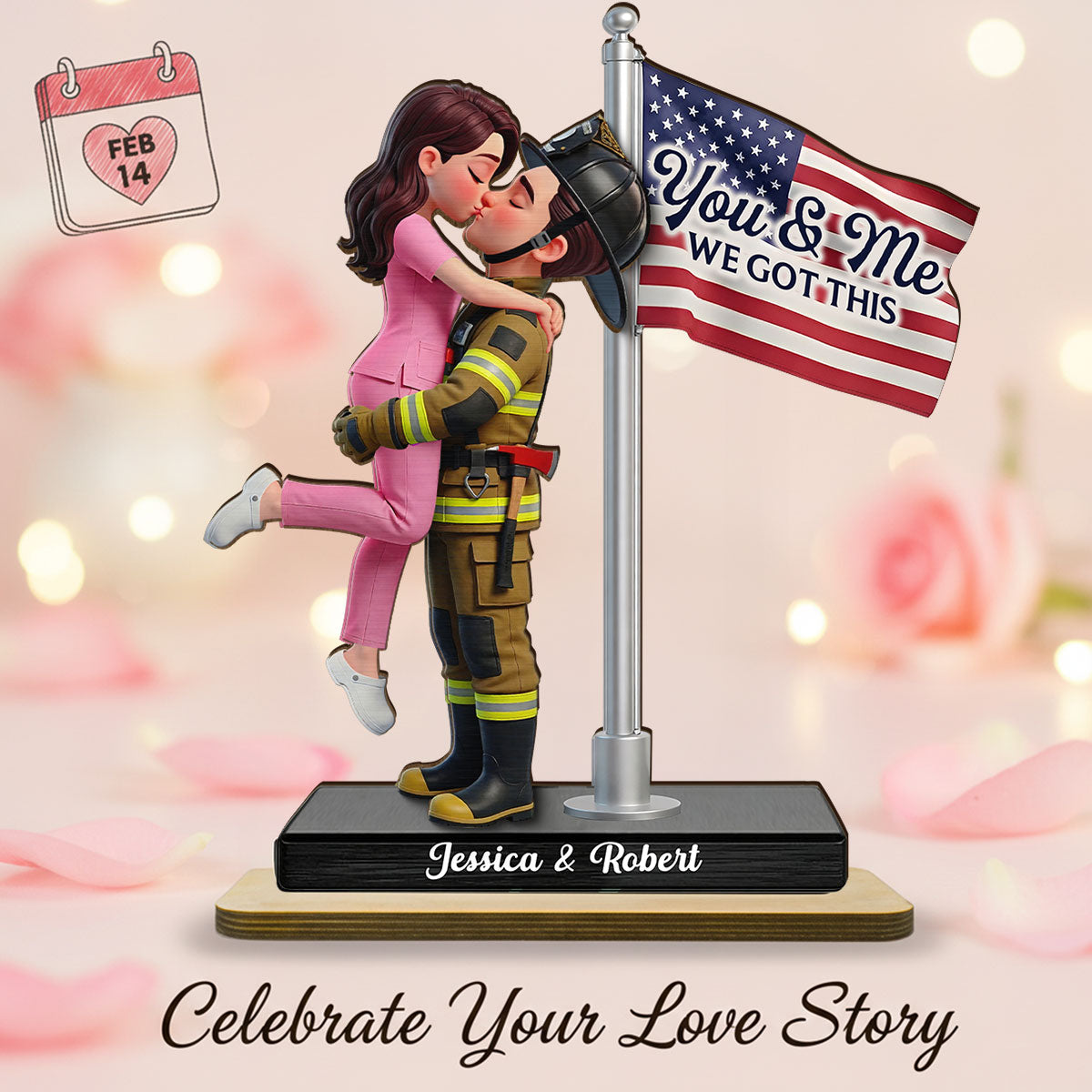 Proud Hero Couple Nation Flag - Personalized 2-Layered Wooden Plaque - Heartfelt Gift For Couple, For Him, For Her, Nurse, Police, Firefighter, Army