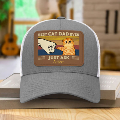 Father’s Day 2025 Gift for Cat Dads - Custom Cat Fist Bump Personalized Trucker Hat