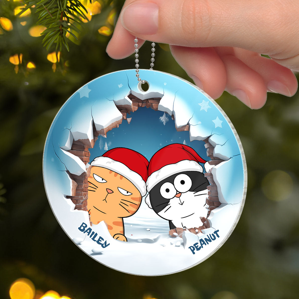 Funny Cat Break Through Personalized Acrylic Ornament