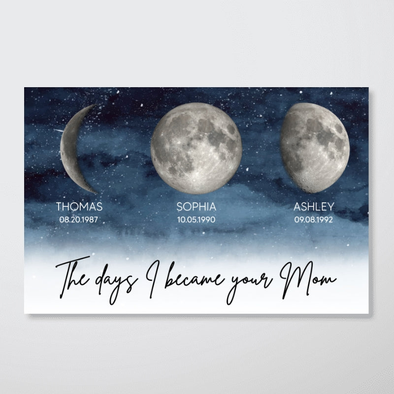 Starry Night The Days I Became A Mom Custom Birth Moon Phase - Personalized Poster - Unique Mother's Day Gift For Mom, Wife, Grandma