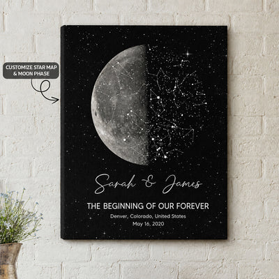 The Night It All Began Custom Moon Phase & Star Map - Personalized Canvas - Gift For Couple