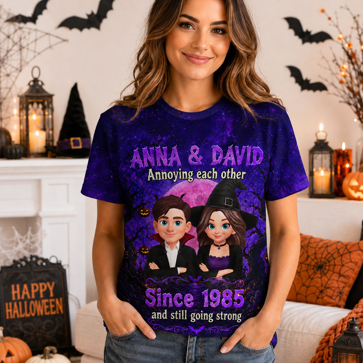 Full Moon Halloween Couple - Personalized Shirt - Halloween Matching Shirts for Couple, Anniversary Gift for Him, for Her