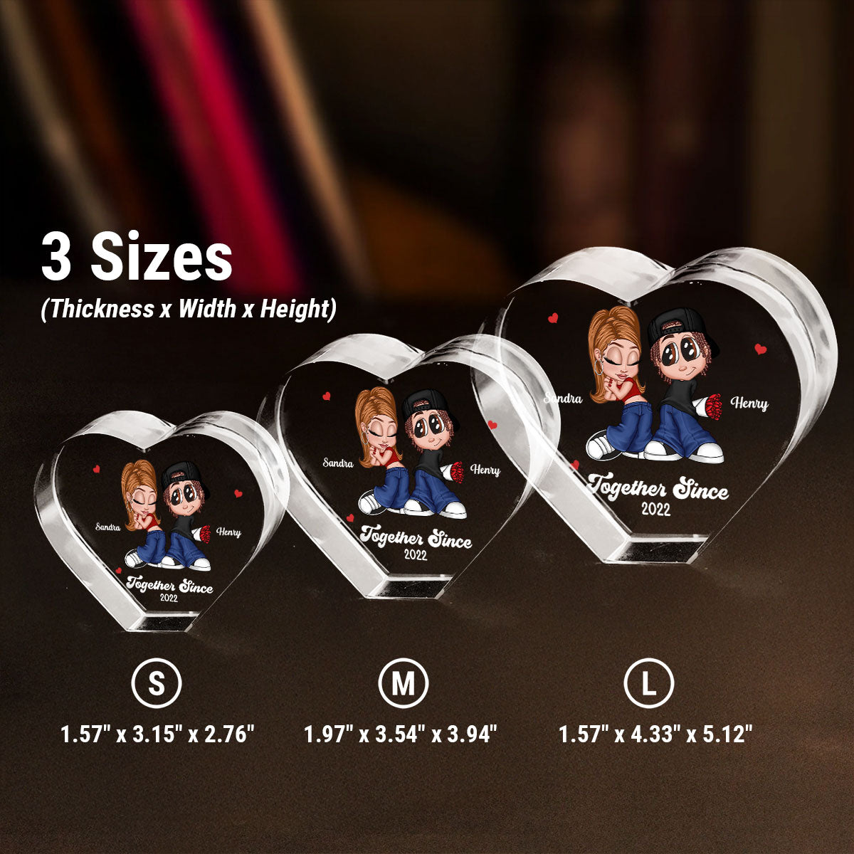 Y2K Couple Personalized Premium Crystal Heart LED, Gift For Him, Gift For Her