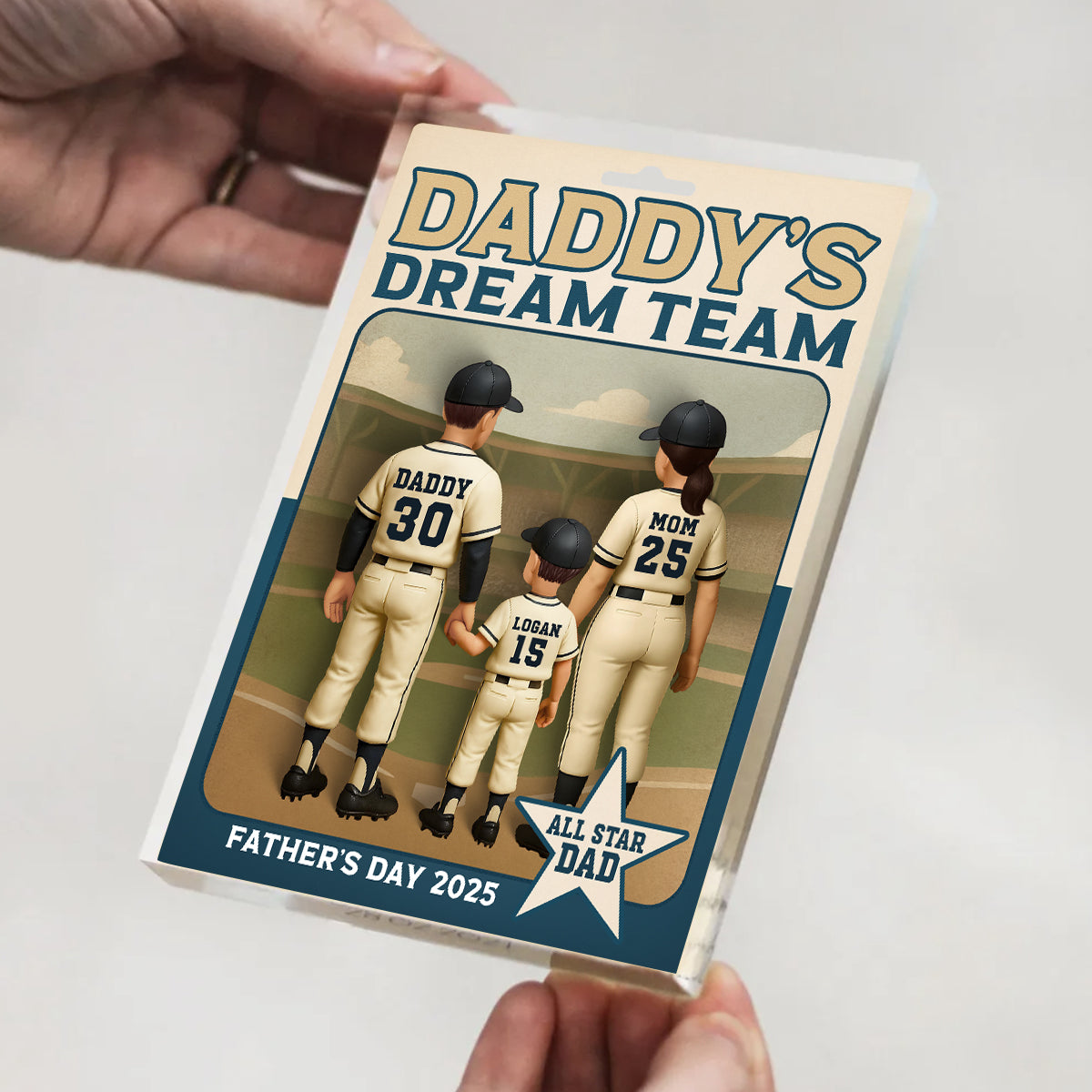 Daddy's Dream Team Baseball Card Personalized Acrylic Block Plaque, Father's Day Gift for Baseball Dad