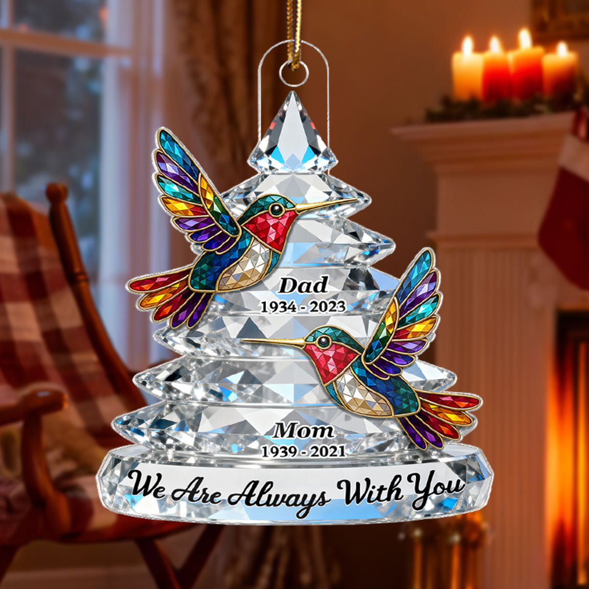 3D Crystal Effect Memorial Christmas Tree Colorful Hummingbird - Personalized Acrylic Ornament - Remembrance Gift, Sympathy Gift