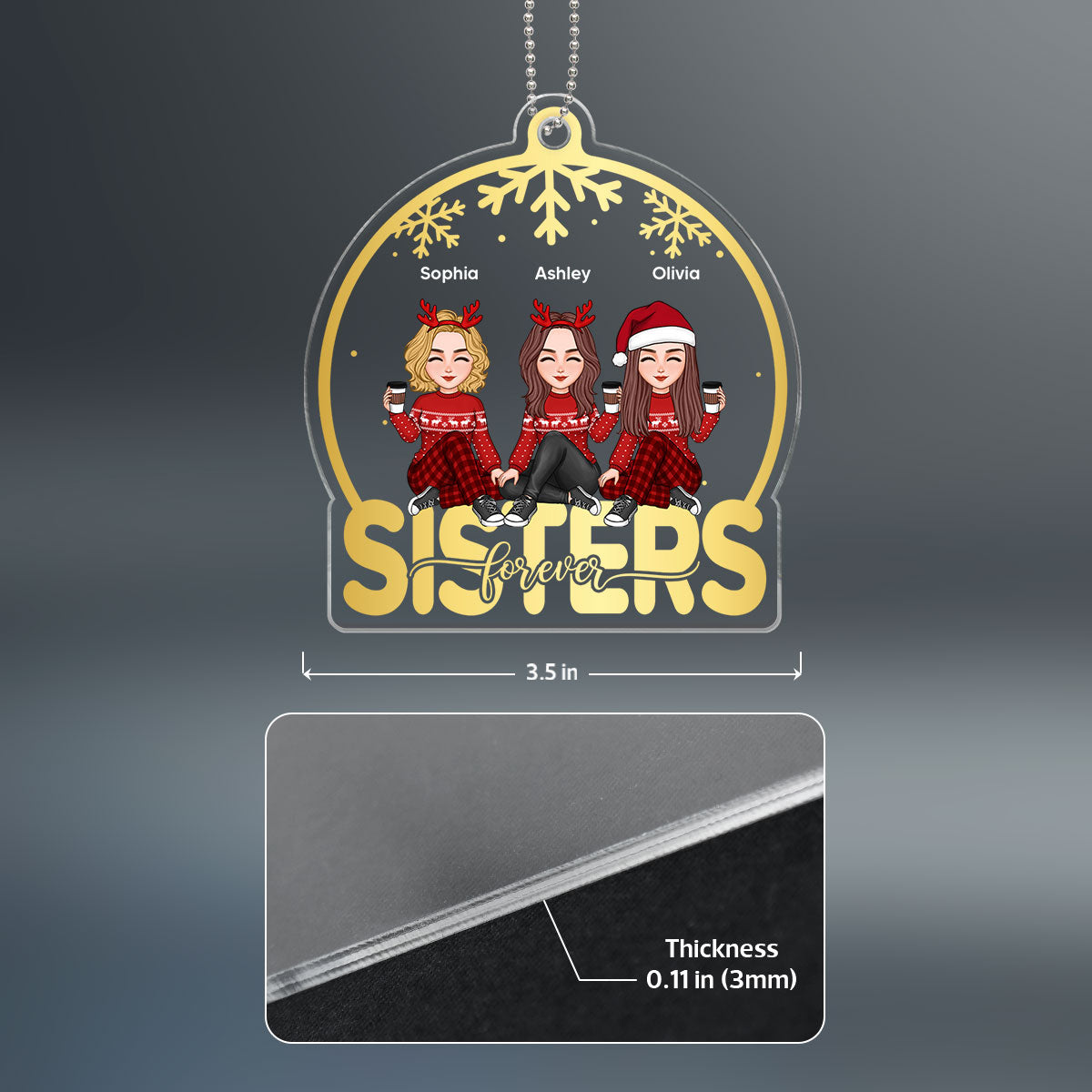 Golden Besties Sisters On Text Snow Globe Personalized Acrylic Ornament