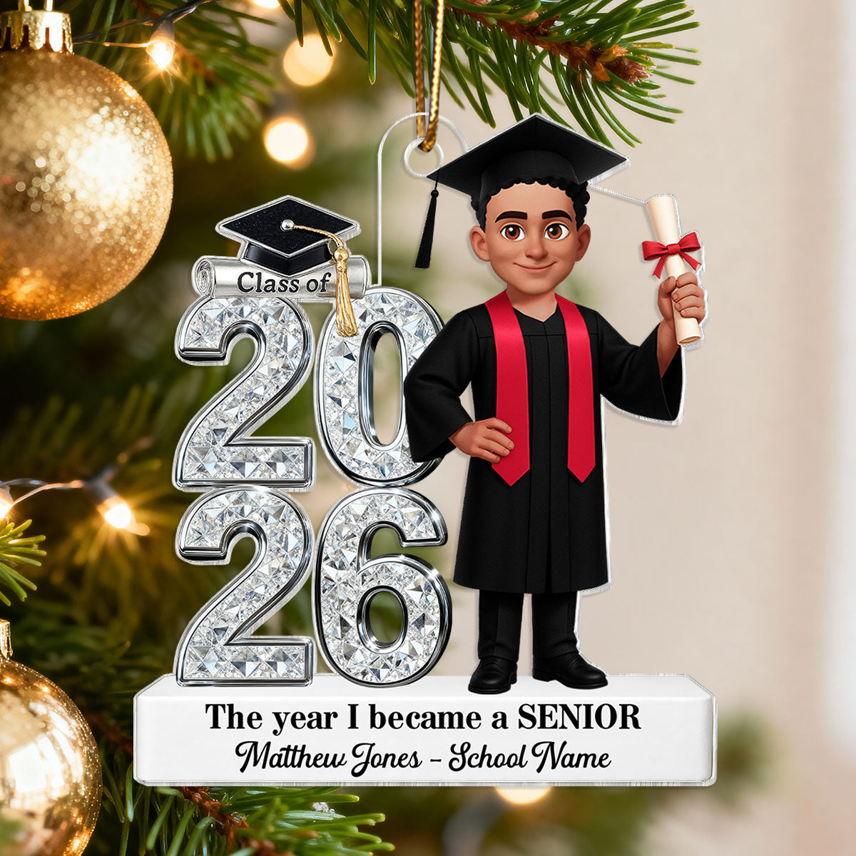 The Year I Became A Senior - Personalized Acrylic Ornament - Christmas Gift For Seniors, Daughter, Son, Granddaughters, Grandsons