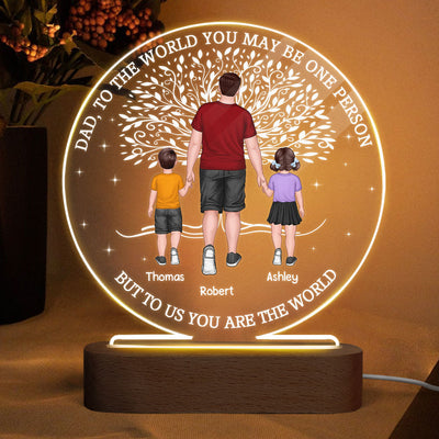 Dad And Kids Walking Under Tree Personalized Circle Acrylic LED Night Light