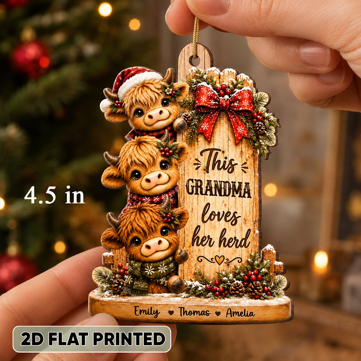 This Grandma Loves Her Herd - Personalized Wooden Ornament - Christmas Gift for Grandma