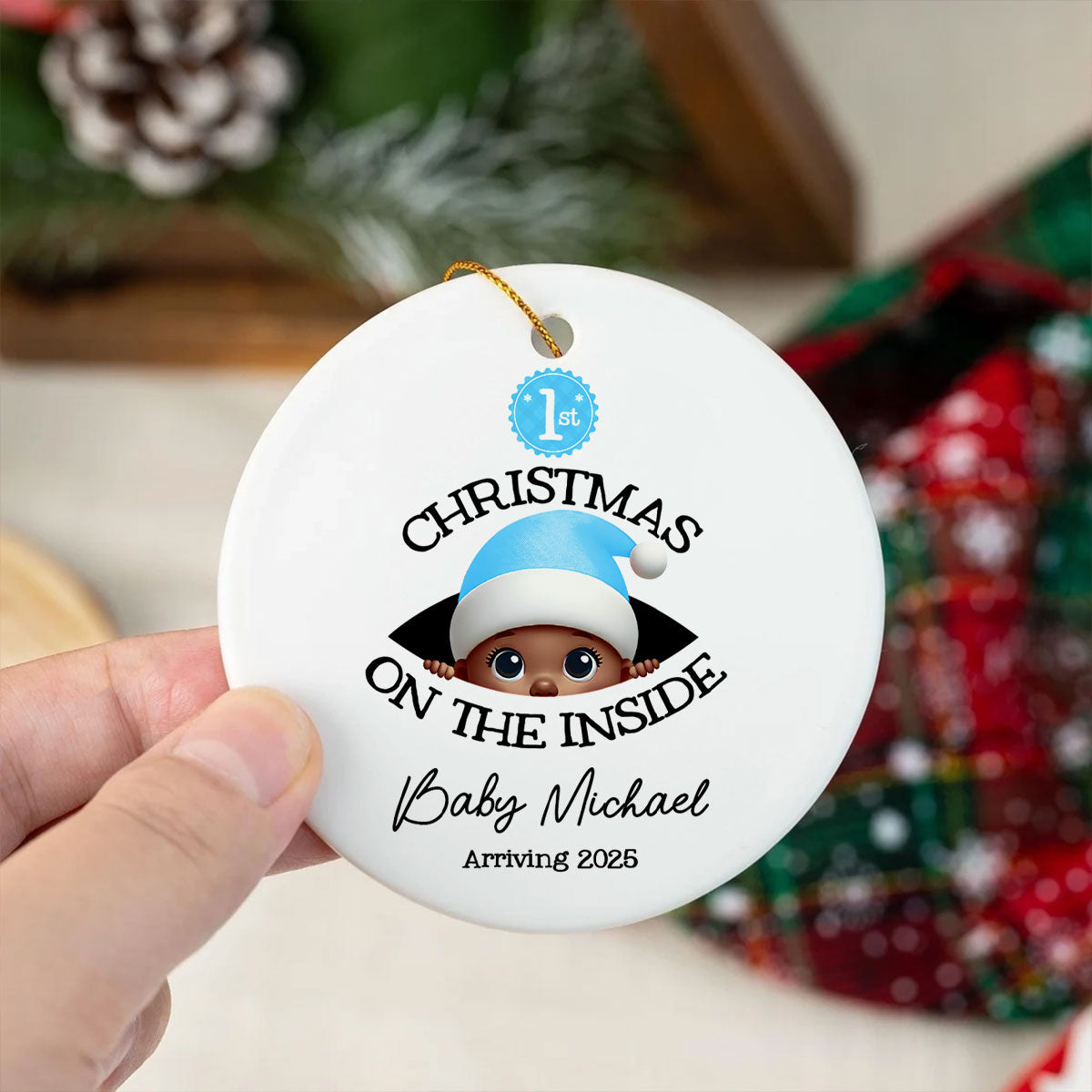 [Custom Skin Tone] Personalized Baby's First Christmas On the Inside Ornament, Custom Pregnancy Reveal Ornament, Expecting Parents