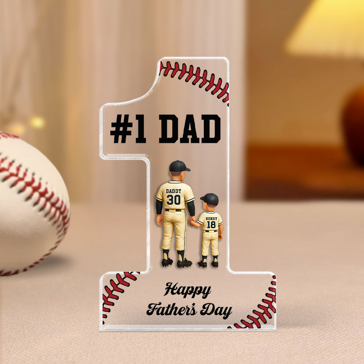 No 1 Baseball Dad Personalized Acrylic Block, Father's Day Gift for Dad, Gift for Husband