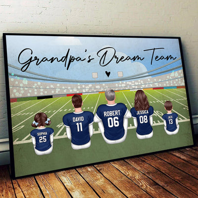American Football GRANDPA DAD Dream Team Personalized Poster, Coolest Gift For Dad, For Grandpa, For Husband