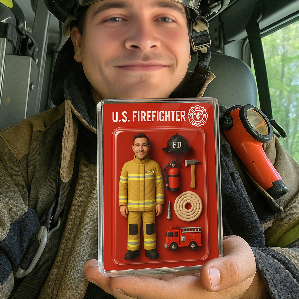 3D Effect Firefighter Custom Figure Personalized Flat Rectangle Acrylic Block| Unique Father's Day Gift For Firefighters, Dad, Husband