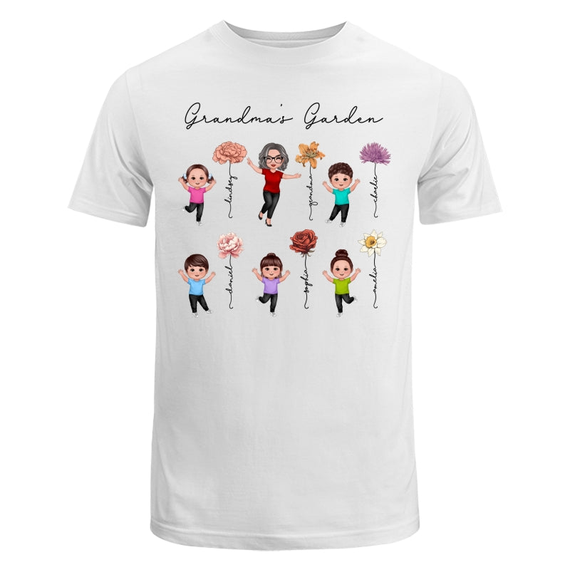 Happy Grandkids Grandma Garden Vintage Birth Month Flowers Mother‘s Day Gift Personalized Shirt
