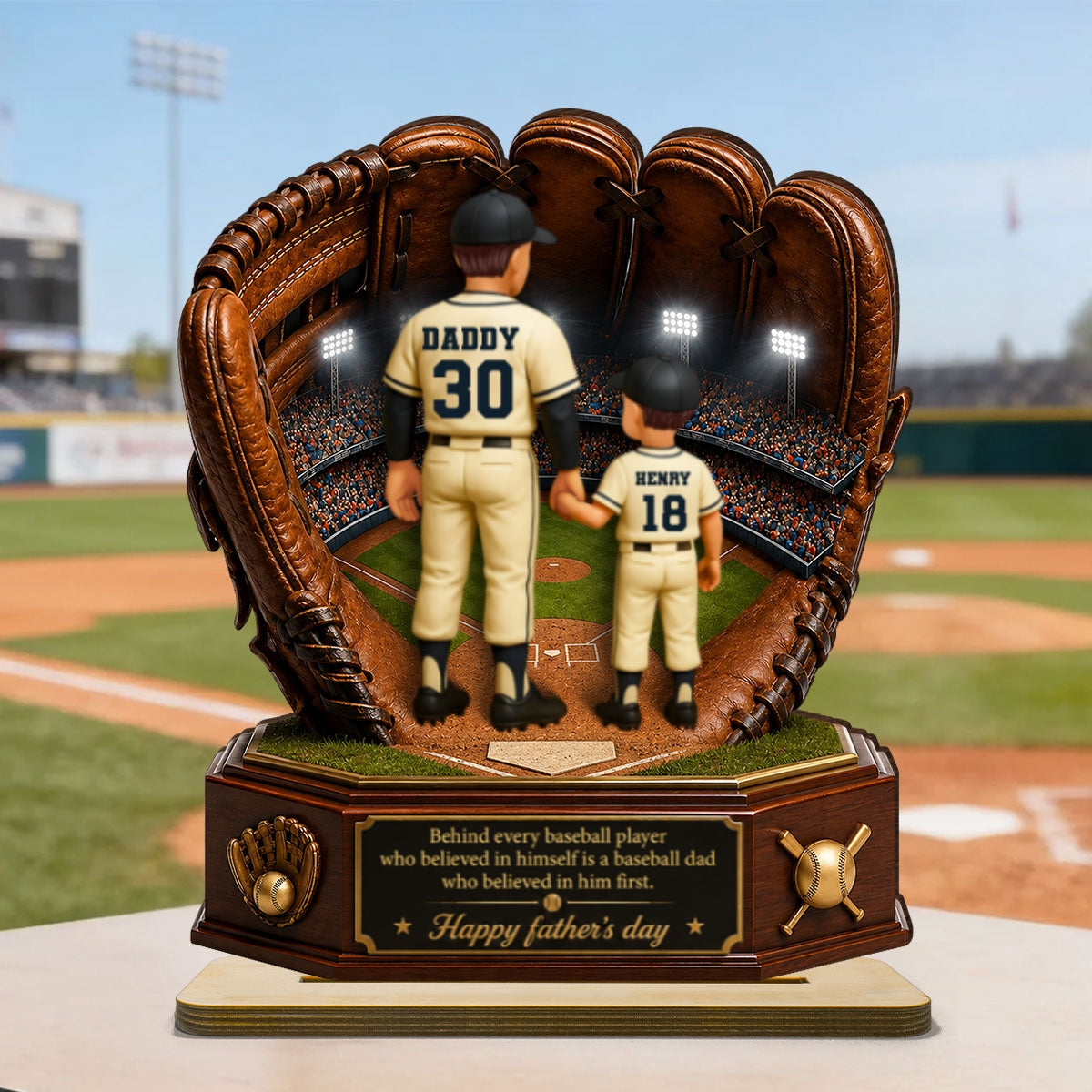 Behind Every Baseball Softball Player is a Dad - Personalized 2-Layered Wooden Plaque - Father's Day Gift for Dad, Husband