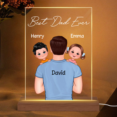 Dad Carrying Kids On Shoulder Gift For Dad Personalized Rectangle LED Night Light