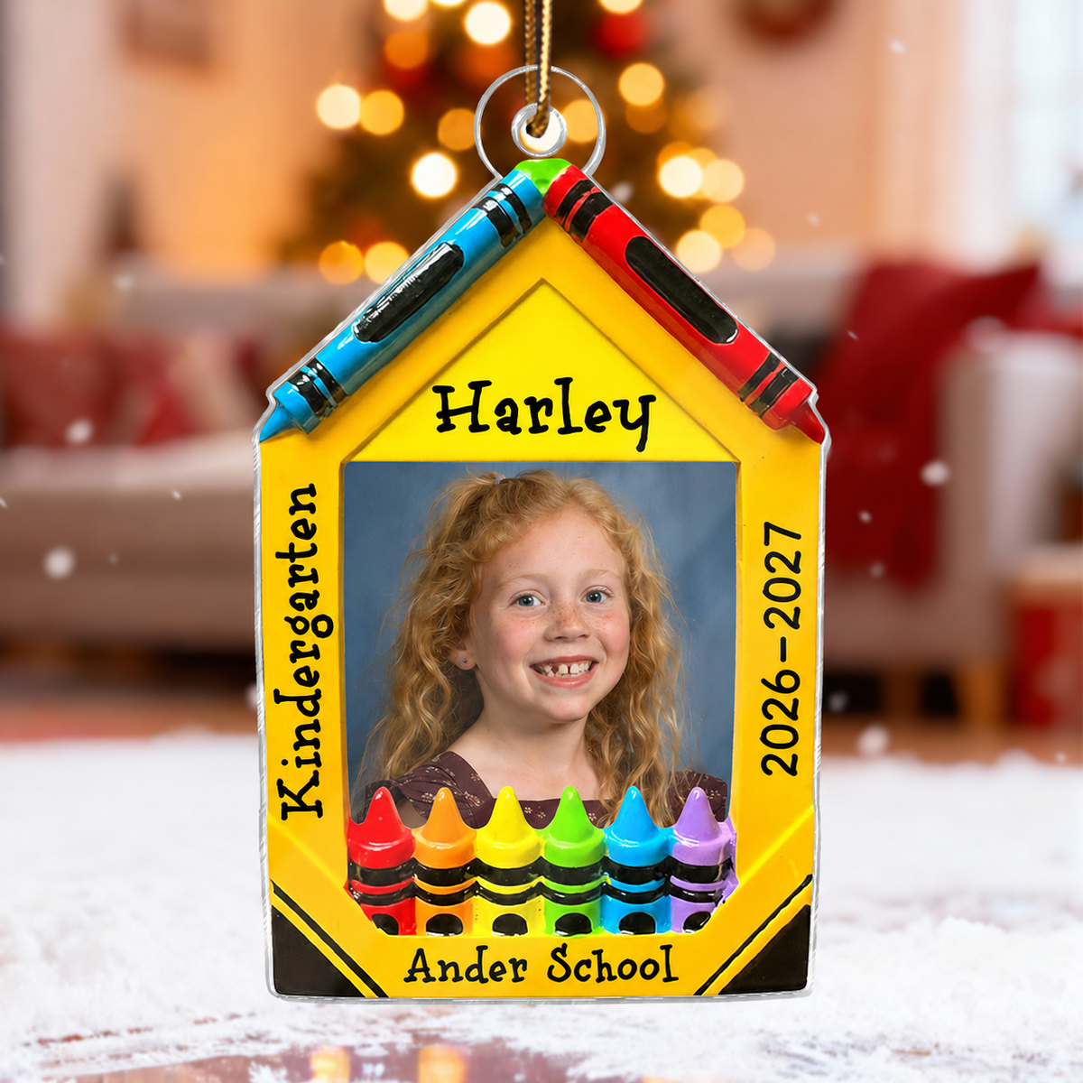 3D Effect Crayon Frame Custom Photo - Personalized Acrylic Ornament - PreK Kindergarten School Milestone Gift
