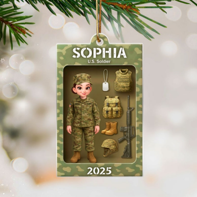 Army Action Figure 3D Effect - Personalized Acrylic Ornament - Special Chritsmas Gift For The Brave Soldier