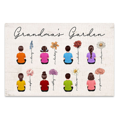 Vintage Birth Month Flowers Garden With Grandkids Names Personalized Poster, Perfect Gift For Grandma Mom Auntie