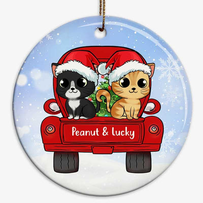Cute Fluffy Cat On Truck Christmas Personalized Circle Ornament
