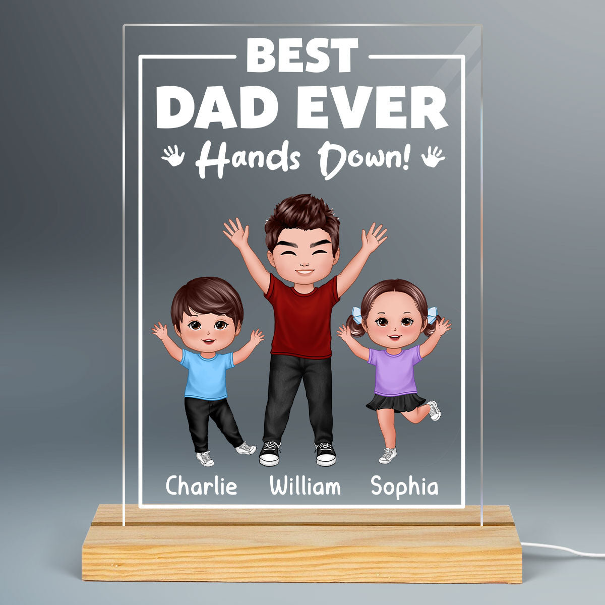 Best Dad Ever Hands Down Personalized Rectangle Acrylic LED Night Light