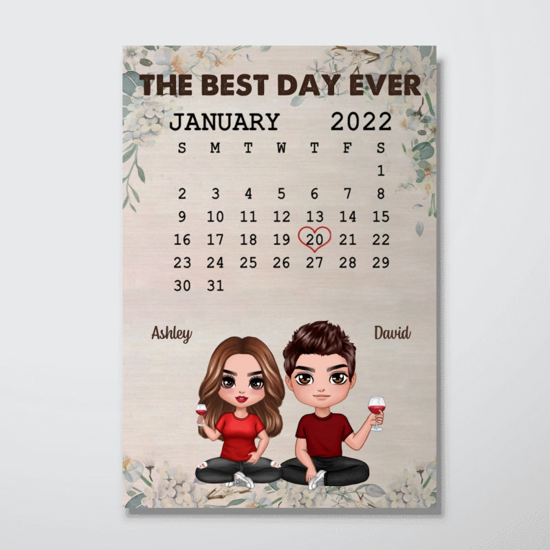 Anniversary Date Floral Doll Couple Sitting Gift For Him For Her Personalized Vertical Poster