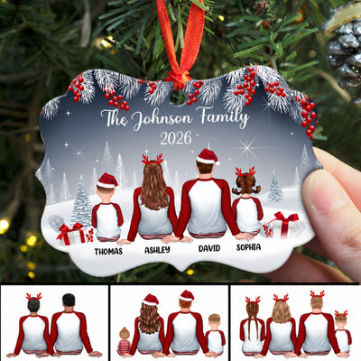 Family In Snow Pajama Berry Tree Personalized Christmas Ornament