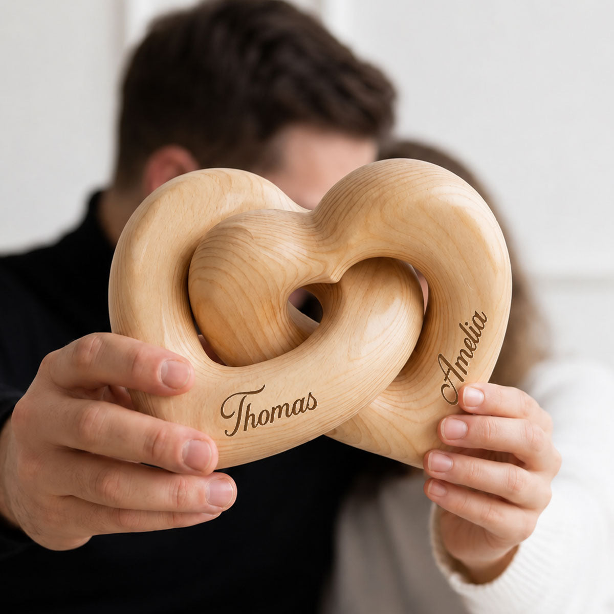 Personalized Wooden Heart Sculpture, Custom Couple Names Gift, Romantic Anniversary Gift, Heartfelt Gift for Her, Gift for Him