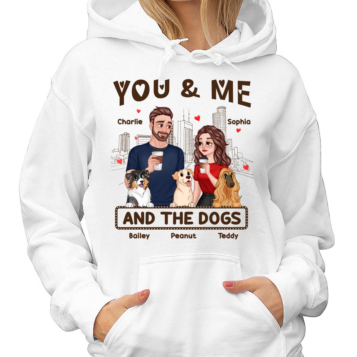 You Me & The Dog Cartoon Couple Hand In Hand Personalized Shirt