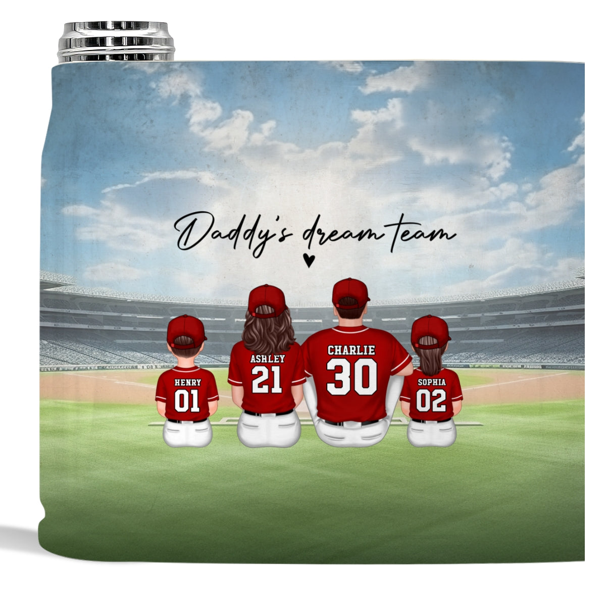 Daddy's Team Baseball Family Sitting Personalized Bullet Tumbler, Father's Day Gift For Dad, Grandpa, Husband