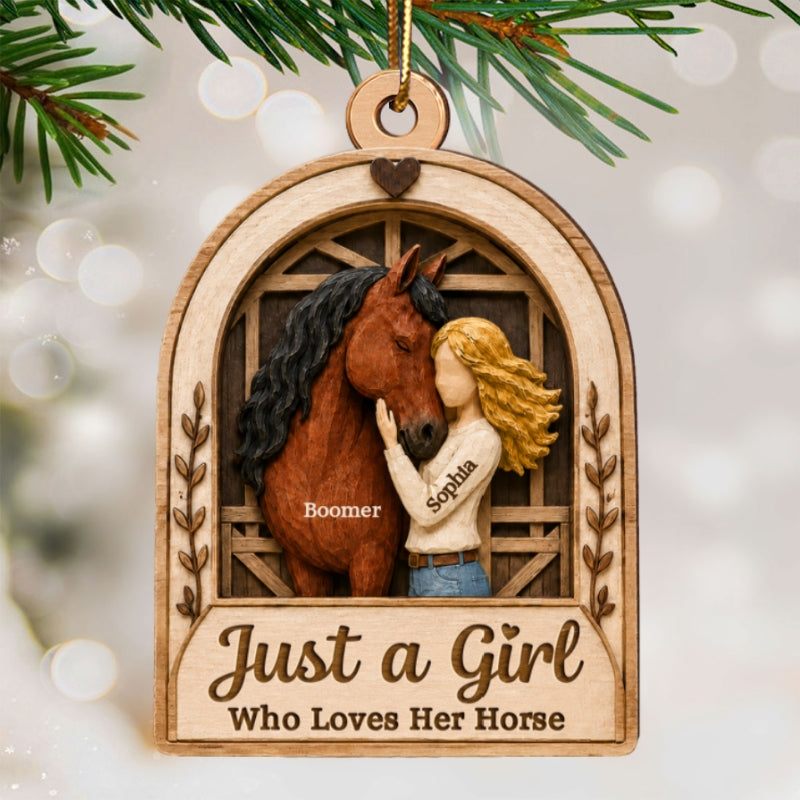 Girl With Horse In Barn 2D Flat Printed - Personalized Wooden Ornament - Keepsake Gift For Horse Lover