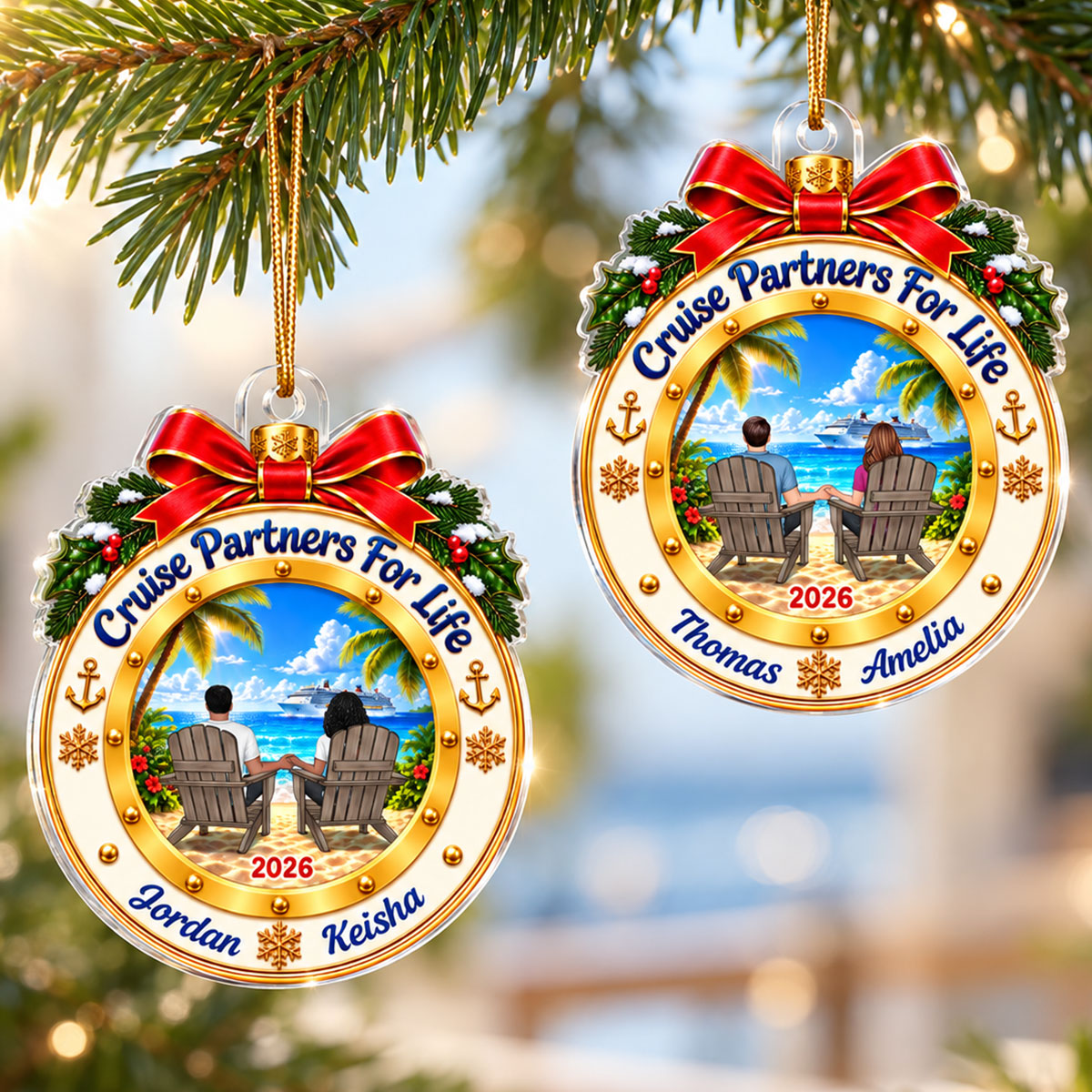 Cruise Partners For Life - Personalized Acrylic Ornament - Christmas Gift For Cruise Lovers, Couples, Husband, Wife
