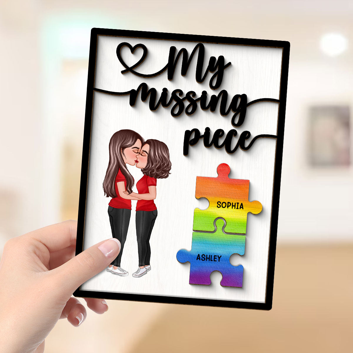 My Missing Piece Couple Kissing Puzzle Pieces LGBTQ+ Couple Pride Month Personalized 2-Layer Wooden Plaque