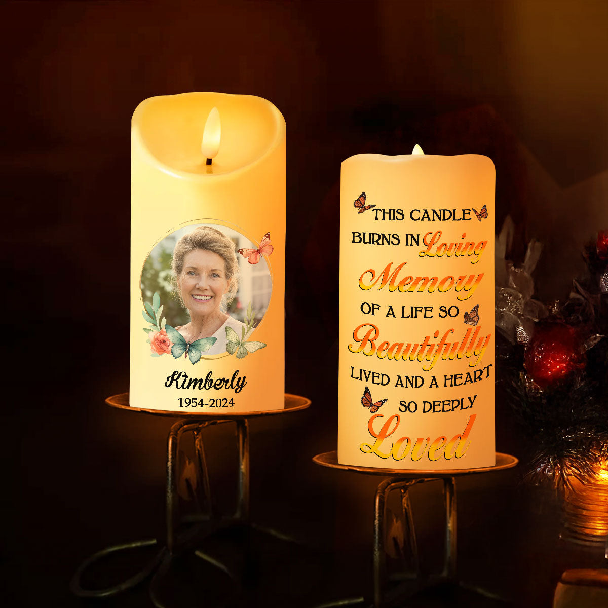 This Candle Burns In Loving Memory Personalized LED Candle, Custom Photo Sympathy Gift