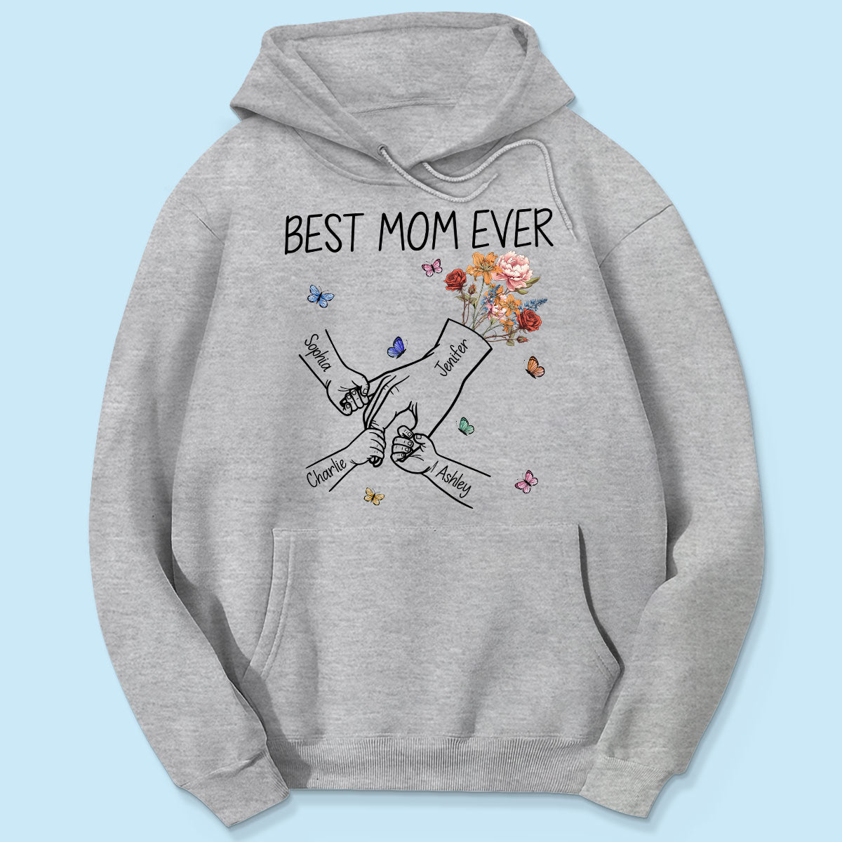 Kids Holding Mom‘s Hand Vintage Birth Month Flowers Gift For Mom Personalized Shirt
