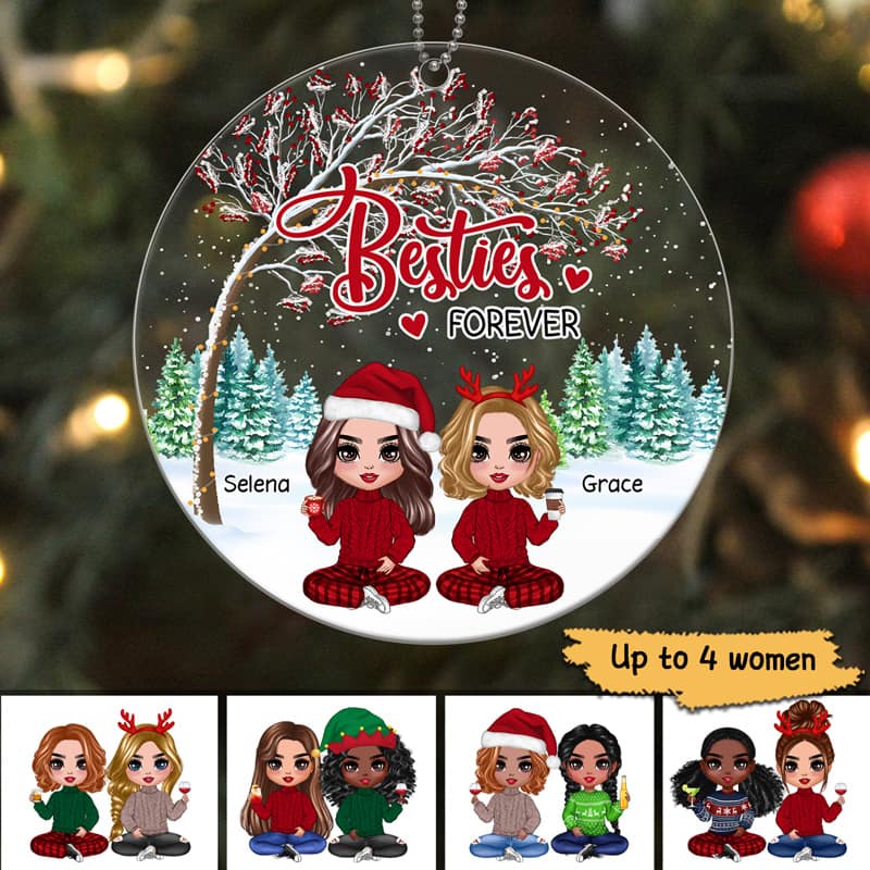 Doll Besties Sisters Under Berry Tree Personalized Acrylic Ornament
