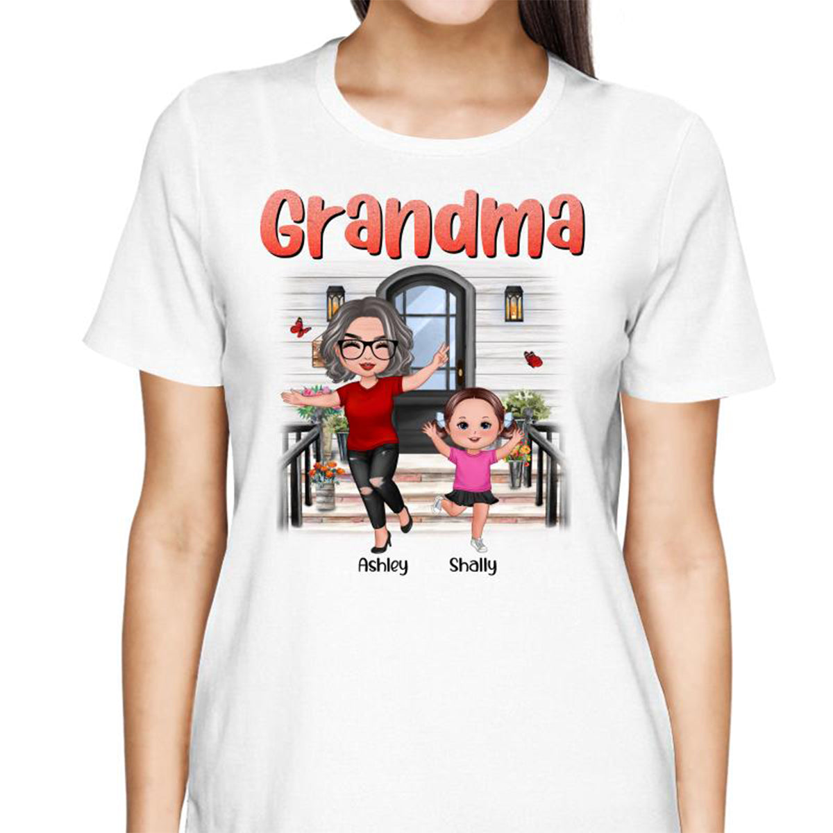 Happy Doll Grandma Grandkids Front Porch Personalized Shirt