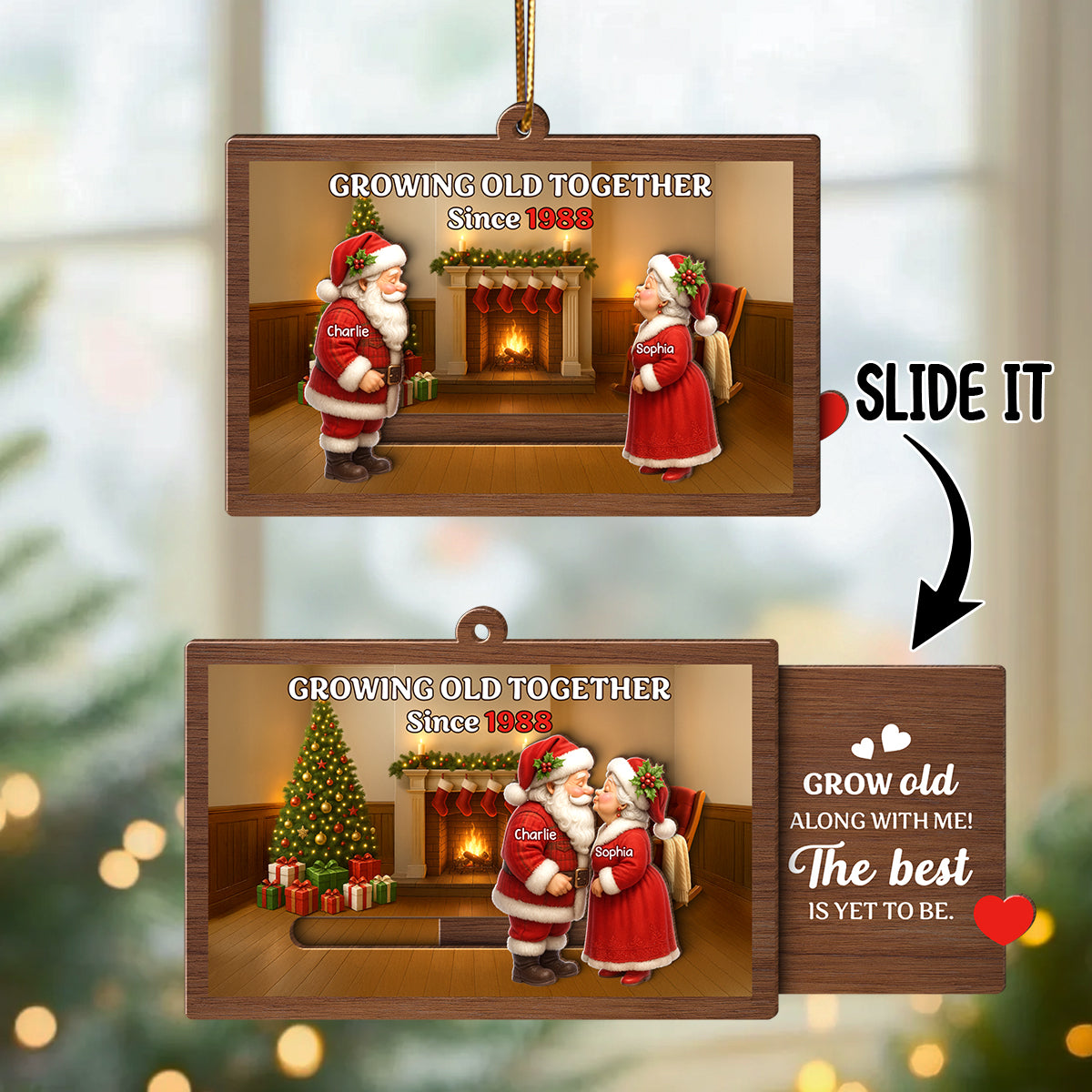 Santa Couple Growing Old Together Personalized Slide Ornament, Perfect Christmas Gift For Couples, For Her, For Him, For Wife, For Husband
